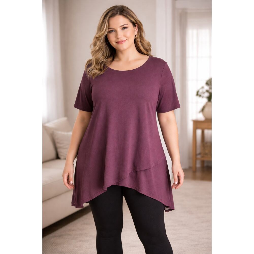 Zenana Plum Purple Asymmetrical Tunic Top Lagenlook Longline Oversized Sz L